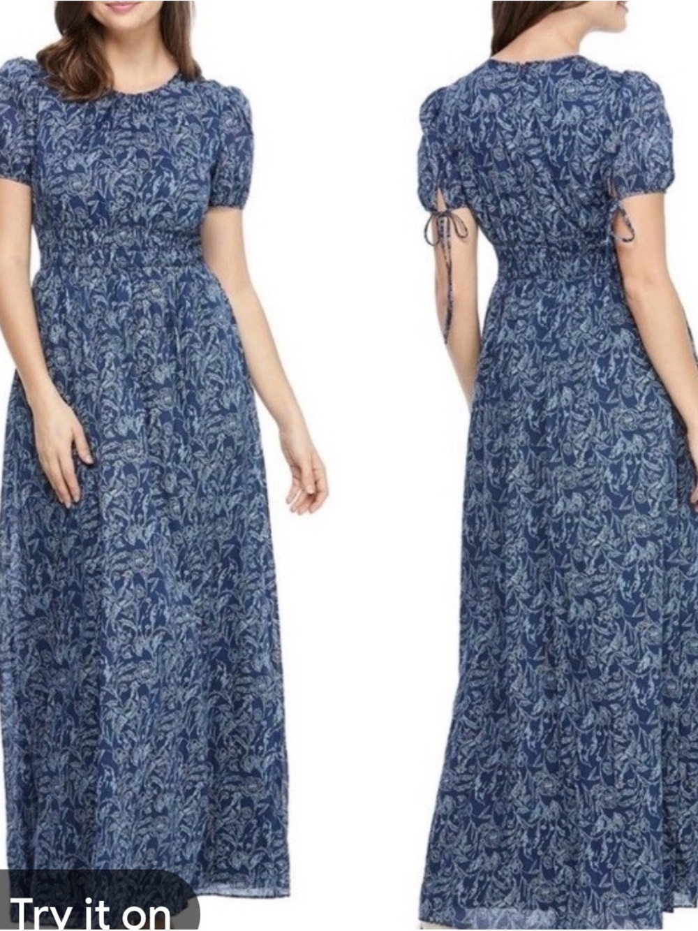 Gal Meets Glam Navy Blue Floral Maxi Dress with Smocked Waist cotton 14